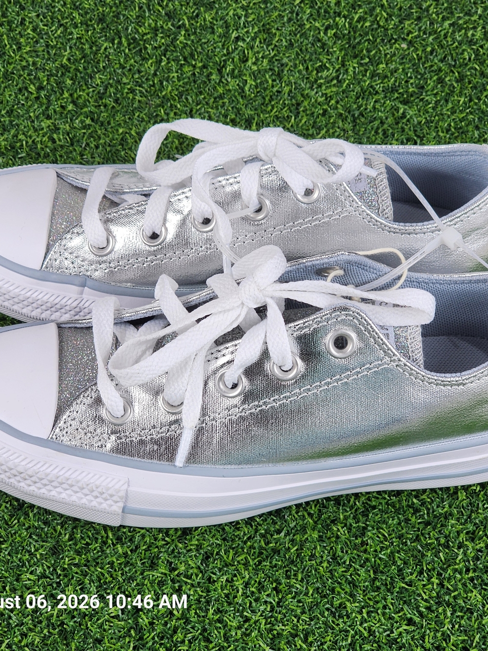 Converse All-Star Silver Gray Glitter Low-Top Lace-Up Sneakers Shoes Skateboard
